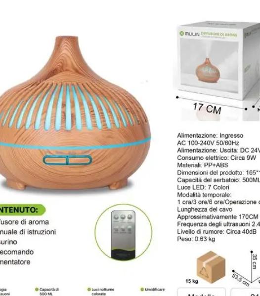 Diffuseur d’huiles essentielles 500ml Aromathérapie diffuseur d’arôme humidificateur à ultrasons avec 7 couleurs LED et télécommande, minuterie, sans eau Auto-Off